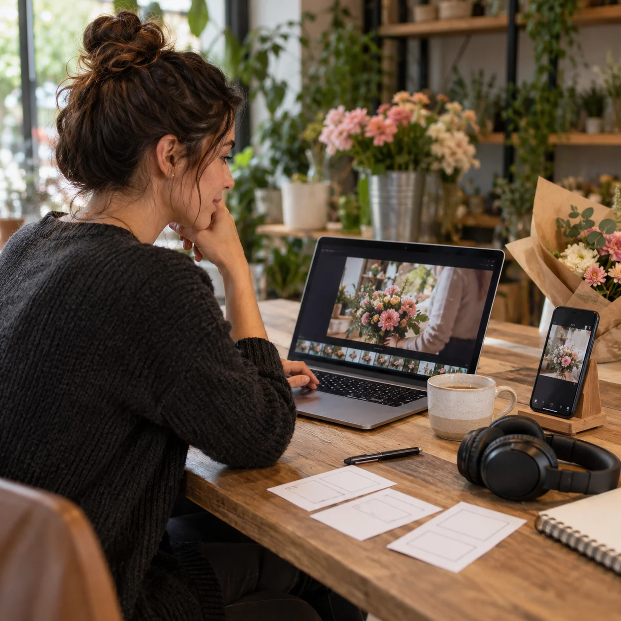 Creator aligning a small business social video with a candidate musical hook