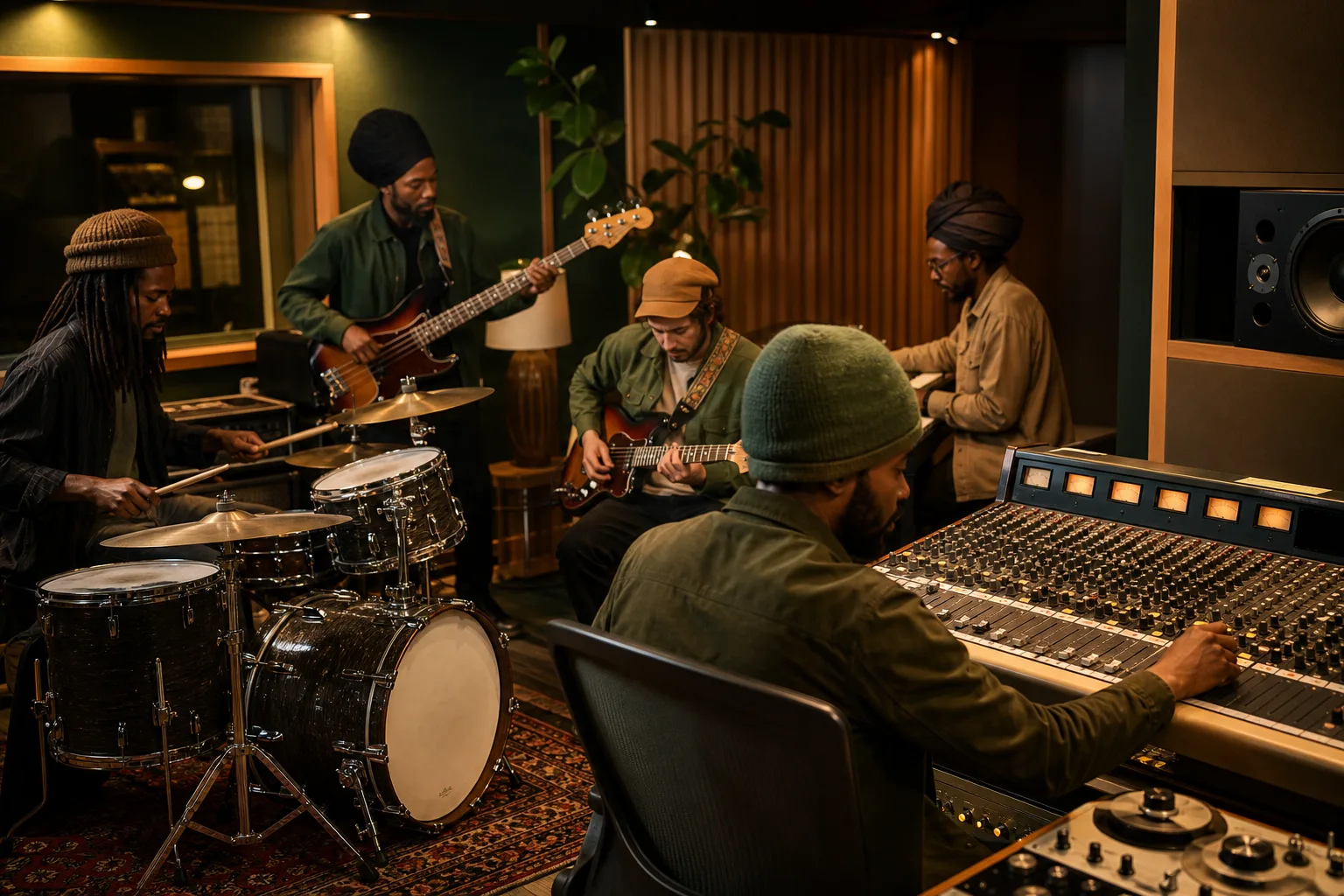 Basse, batterie, guitare en contretemps, orgue et effets dub organisés autour d’un riddim