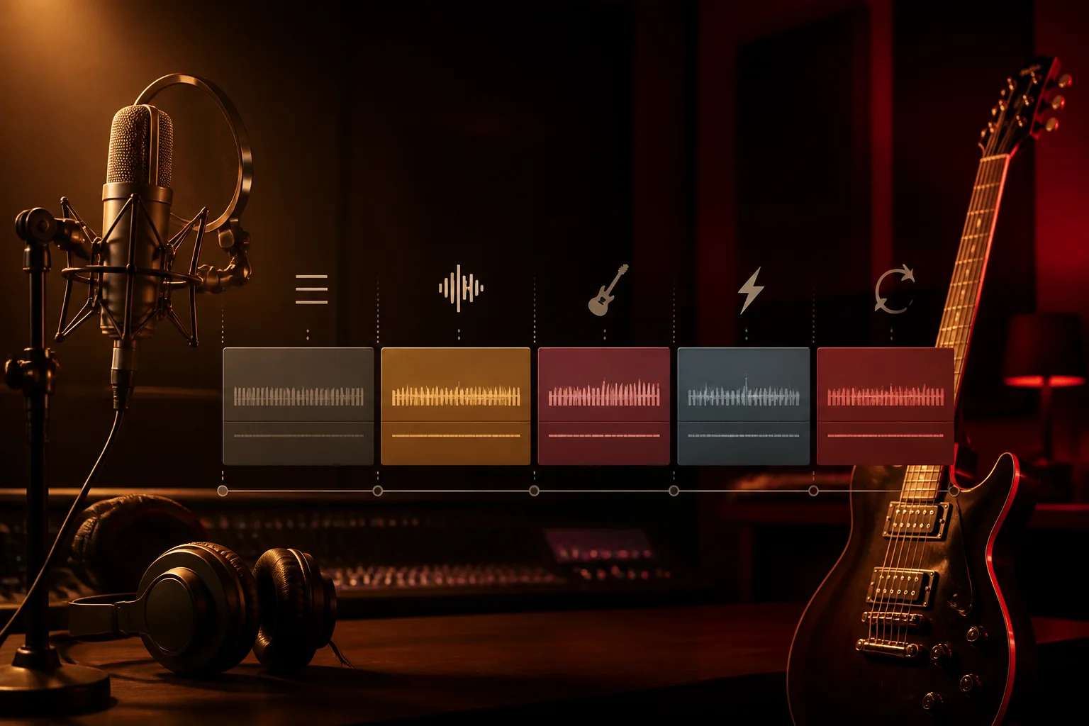 Rock-Timeline mit Gesangsstrophe, Refrain, Gitarrensolo, Breakdown und Schlussrefrain