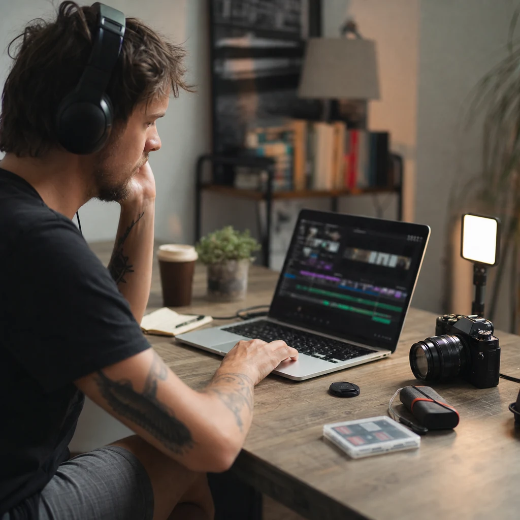 Créateur vidéo utilisant un fond audio lo-fi